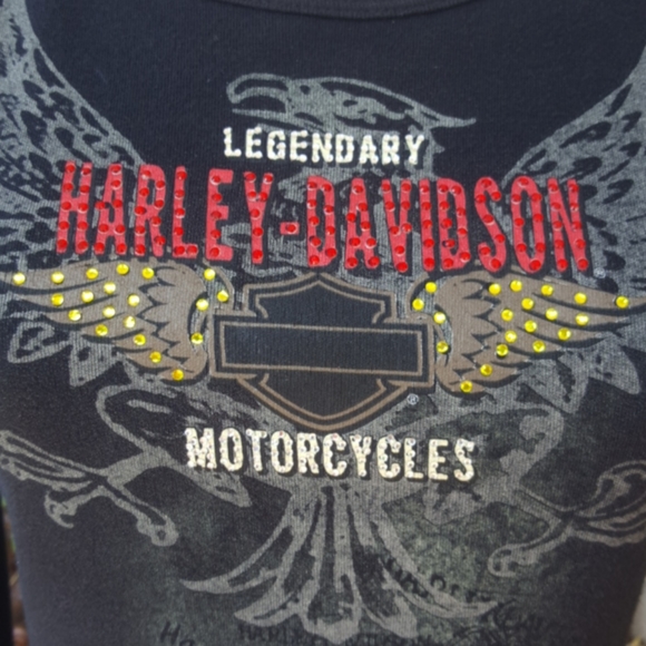 HARLEY-DAVIDSON ♡ Black Long Sleeve Red 'n Gold Embellished Legendary H-D Top S - Picture 10 of 17